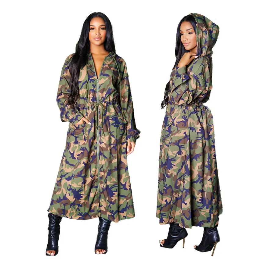OJW103259 Fashion 2022 New Trends Fall Winter Coat Camouflage Printed Long Sleeve Wind Proof Hoodie Jacket For Women