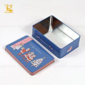 Tinsmaker Fabrik Maßgefertigte Bedruckte Rechteckige Blaue Metall-Keksdosen mit Deckeln Luxuriöse Weihnachtsgeschenk-Blechdosen Verpackung - Product Image 2