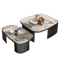 Le fabricant fournit des ensembles de tables basses rondes créatives en pierre de roche simples et modernes de style luxe léger pour salon de petite taille
