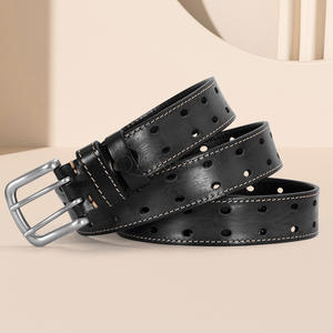 Cinturón de Cuero Vacuno de Primera Calidad Tiyo para Hombre, Estilo Vintage, Hebilla Plateada, Cuero Genuino Duradero, Cinturón Trenzado de 3.5 cm para Jeans - Product Image 4