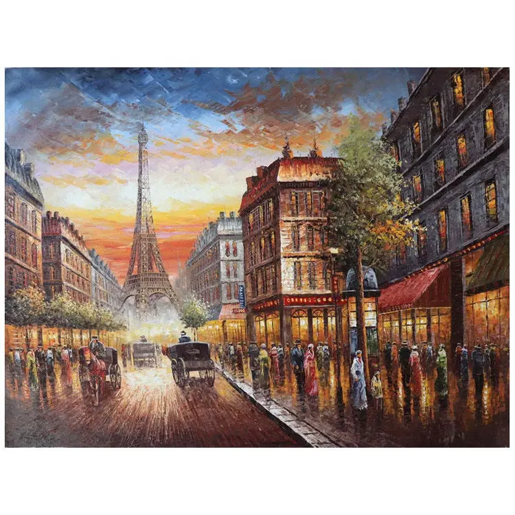 Gallery Quality Handpainted Landscape Painting Paris Street Sunset Painting Art Wall Decor