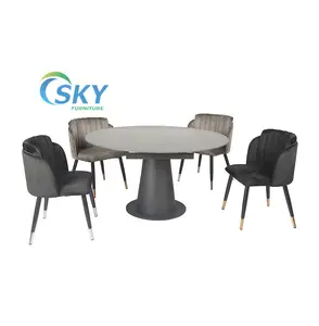 Gökyüzü lüks sinterlenmiş taş yuvarlak şekil uzatma top masa modern yemek masası ev mobilyaları için