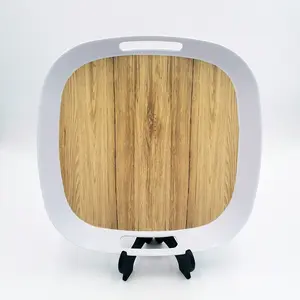 ハンドル付き木製パターンスタッカブルプラスチックメラミンサービングトレイ