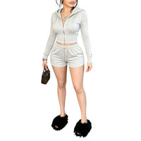 Ensemble 2 pièces décontracté et sportif pour femme Jiubaju : Sweat à capuche zippé à manches longues et short assorti avec cordon de serrage