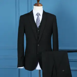 Resmi iş 2 parça ve 3 parça erkekler ince takım elbise siyah düğün Suit Blazer ceket