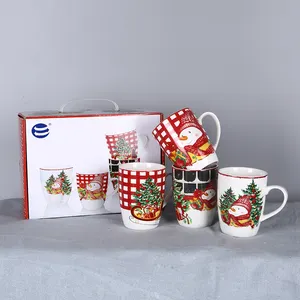 High Quality Nordic 4pcs Coffee Mug For Christmas Gift Box Cute Snowman Tea Cup Porcelain Kitchenware Sets