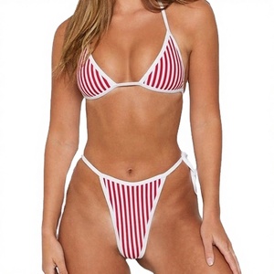 Ensemble bikini rayé pour femme Patch House, haut triangle, bas string, bordure contrastée, maillot de bain 2 pièces - Product Image 4