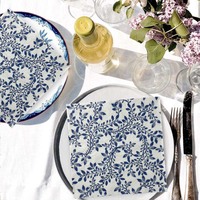Serviettes en papier imprimées en porcelaine bleue, 20 pièces, jetables et écologiques pour pique-nique, fête, Quinceanera, restaurant, hôtel, serviettes de table