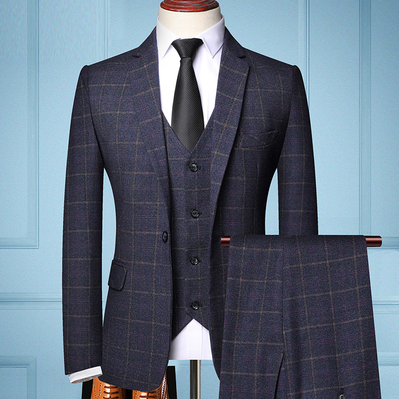 Navy mens 2 piece double breasted plaid suit