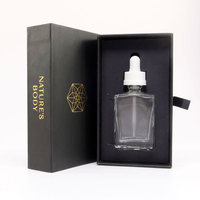 Flacon compte-gouttes en verre bleu transparent personnalisé 30ml 50ml avec impression de logo et boîte pour huile essentielle cosmétique