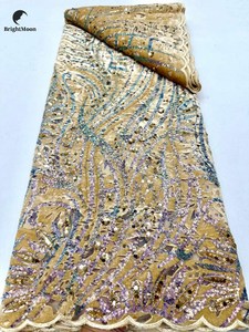 Velvet Sequin <strong>Lace</strong> <strong>Fabric</strong> <strong>Heavy</strong> Beads Sequins Luxury Bridal <strong>Lace</strong> <strong>Fabric</strong> for Dress - Product Image 6