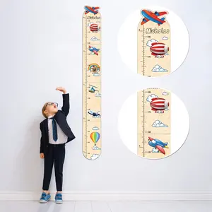 kids boys girls plane wooden wall meter height measuring children growth ruler chart bedroom playroom room decor