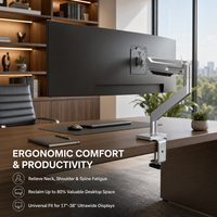 Bras de moniteur simple pour comptoir d'accueil, en aluminium, fer et plastique, avec vérin à gaz, capacité 2 à 12 kg, réglage 17 à 38 pouces, VESA 75x75 100x100