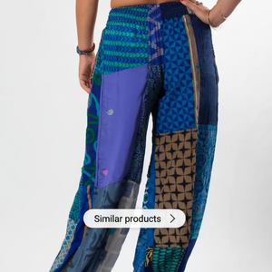 กางเกงโยคะเอวกลางสำหรับผู้หญิงทำด้วยมือสไตล์โบฮีเมียนฮิปปี้แบบเย็บปะติดปะต่อกัน - Product Image 1