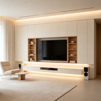 Mueble de TV de suelo a techo blanco de la marca Crafted Direct, con estante doble abierto y LED, para sala de estar japonesa moderna, proyectos personalizados
