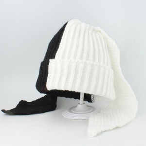 Autumn and <b>Winter</b> Women's Long-Eared Rabbit Beanie Warm Color-Blocking Knit <b>Hat</b> Stylish Cute Image-Styled Fabric - Product Image 2