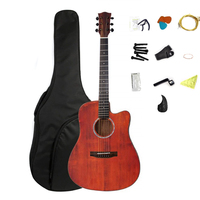 Beginner Acoustic Guitar Pack 41" Solid Top Cutaway Satin Finish Folk Guitar Accessory Kit with Gig Bag for Students