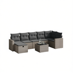 Conjunto de sofás de jardín de ratán sintético gris modular para exteriores, muebles de patio de estilo moderno con almacenamiento y mesa de centro - Product Image 1