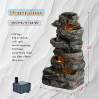 Fuente de Agua en Cascada de Resina de 6 Niveles para Exteriores, Impermeable, Independiente, con 3 Luces LED, para Jardín, Patio, Terraza, Estilo Roca Natural