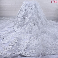 Tissu Brocart Nouvelle Dentelle Française Africaine avec Plumes Moelleuses, Broderie Jacquard Nigériane en Dentelle Filet pour Robe 1789