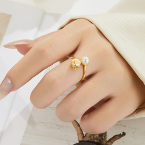 Pearl Tulip Shaped <b>Open</b> <b>Ring</b> AAA Grade Bezel Setting Adjustable Index Finger Band Everyday Wear - Product Image 2