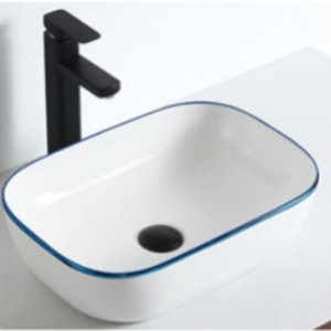 Lavabo <span class=keywords><strong>de</strong></span> salle <span class=keywords><strong>de</strong></span> bain simple à bord carré noir, à <span class=keywords><strong>poser</strong></span> sur comptoir, pour hôtel, appartement, dortoir, balcon - Product Image 2
