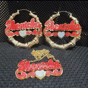 2020 Customize 3d Nameplate Earring double gold plated Custom any name oversize Hiphop Sexy big Hoop Earrings For Girls