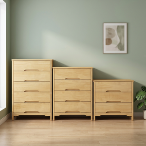 Commode moderne en bois massif à 5 tiroirs, design à panneaux plats, meuble de rangement pour chambre à coucher, finition naturelle claire, style scandinave - Product Image 4