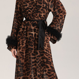 Robe longue à manches longues imprimé léopard PJ-1436 pour femme, en mousseline douce, peignoir de matin, vêtement d'intérieur été automne - Product Image 6