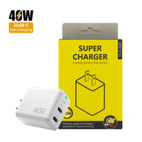 Chargeur rapide USB-C GaN 40W double port OEM ODM, prise US, certifié CE FCC RoHS, coque ignifuge en PC pour le commerce mondial