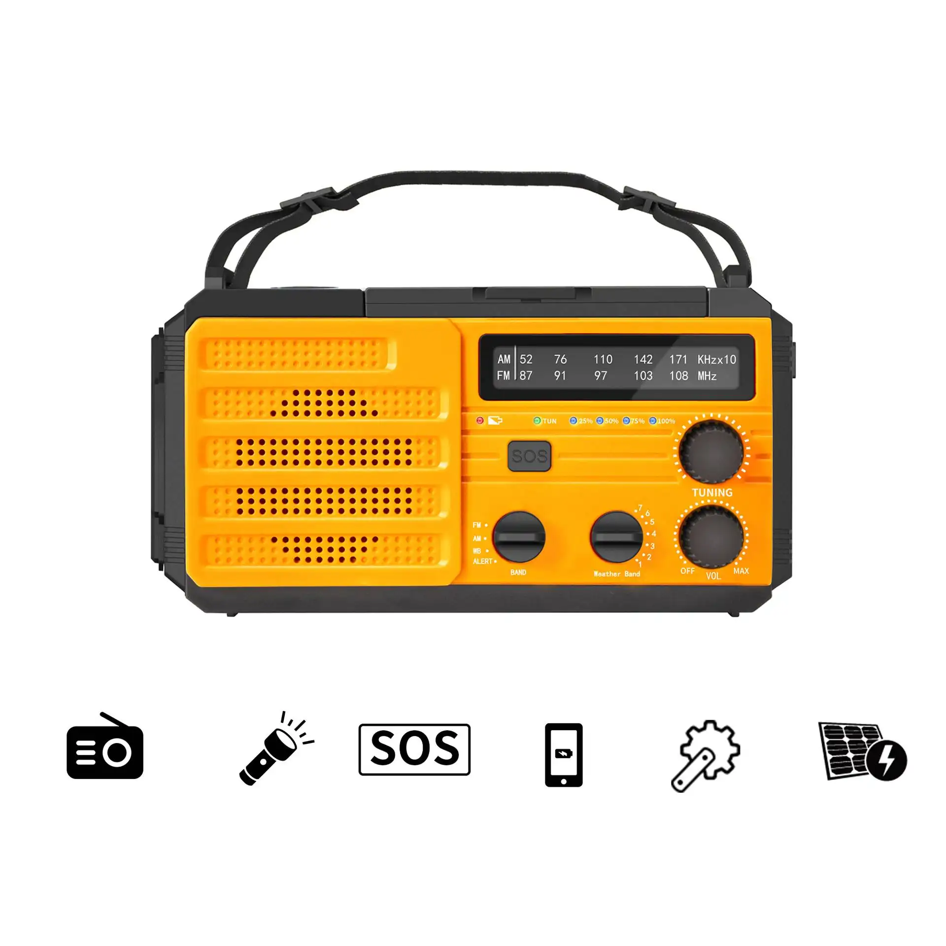Radio darurat portabel, Crank Am/fm Radio isi ulang dengan Power Bank 8000mah dan Senter Led