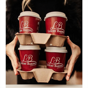 Portador de café para llevar personalizado, portador de bebidas plegable, bandeja portadora de 2 tazas, portavasos de papel <span class=keywords><strong>Boba</strong></span>, caja de transporte de bebidas con asa - Product Image 4