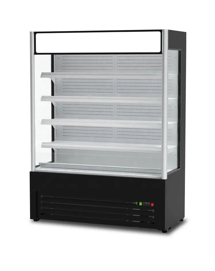 Kulkas pintar vertikal Komersial pendingin udara terbuka lemari es makanan sayuran dengan layar