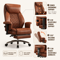 Chaise de bureau de direction ALINUNU de luxe en cuir marron avec repose-pieds rétractable, dossier haut, ergonomique, chaise de patron