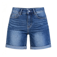 Shorts en jean taille haute à ourlet plié pour femme, style western, en denim extensible, vente en gros