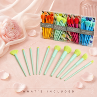 10 Buah Set Kuas Rias Wajah Kit Kuas Kosmetik dengan Kotak Kuas Bedak Foundation Blending Eyeshadow Hijau Mint