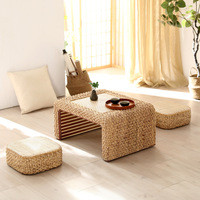 Table basse en rotin tressé artisanal YeeyaHome, structure en bois massif, tabouret tatami, table de sol zen japonaise pour balcon