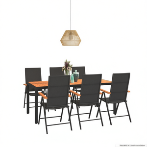 <b>Large</b> Garden Set Black Aluminum <b>Frame</b> PE Rattan WPC Outdoor Dining 6 Seater Contemporary Style Weather Resistant - Product Image 1