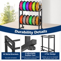 Support de rangement métallique robuste à 2 niveaux pour bobines de filament d'imprimante 3D, support de bureau pour fournitures d'impression