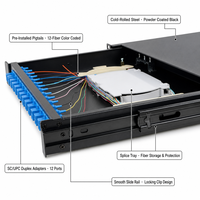 1U 12 Portlu Fiber Optik Patch Panel, Sürgülü Çekmece ve Eklem Tepsisi ile 19 İnç Raf Montajı için SC FC LC uyumlu