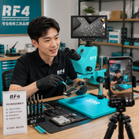 Microscopio de Inspección de PCB y Reparación de Teléfonos RF4 S9R-A6-YS010W con Transmisión en Vivo, Zoom Trinocular de 7-74X y Monitor de 10 Pulgadas