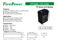 Batterie AGM scellée standard FP1220A 12V 2Ah à faible autodécharge pour onduleur, générateur solaire, pulvérisateur électrique, voiture électrique pour enfants