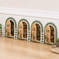 Mini maison en bois décorative avec porte ouvrante, scène de bibliothèque et salon de thé, accessoire mini-échelle, ornements miniatures de ferme pour bureau