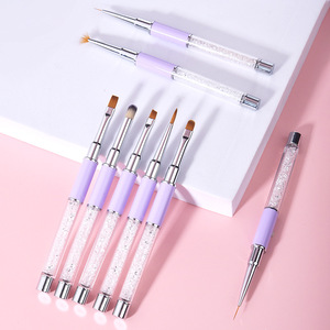 Pinceau à liner pour nail art à manche métallique bleu-violet, à poils plats, stylo de gravure en cristal pour motifs floraux dégradés - Product Image 2