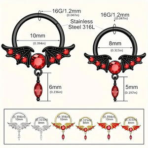 Wings <b>Nose</b> <b>Ring</b> 316L Stainless Steel Zircon Inlay <b>Silver</b> Black Gold Party Fashion Piercing Jewelry - Product Image 2