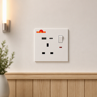 Prise murale multifonction MF 13A avec interrupteur, prise universelle, voyant néon, USB-A et Type C