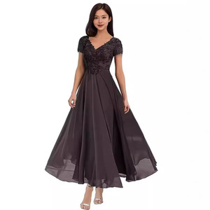 Robe de soirée en mousseline de soie, col en V, taille haute, grande taille, style européen et américain - Product Image 3
