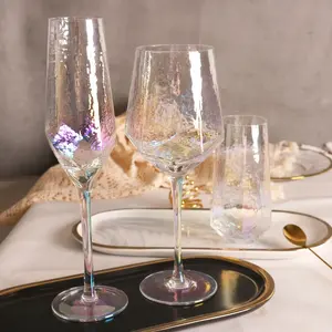 Creativo Diamond Cut Iridescent di Cristallo Bicchieri di Vino Stelo Lungo Calice Stemless Bicchiere per il 2021 di Nozze Luogo di Ricevimento di Idee