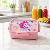 Boîte à bento en plastique scellée à 3 compartiments UV Cartoon Independent avec cuillère en PP 950 ml