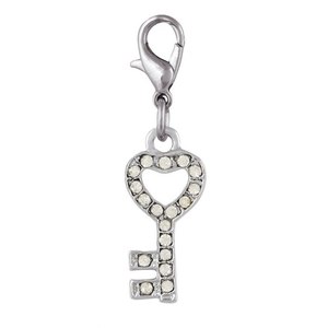 Ciondolo a forma di chiave in cristallo con strass, tono argento, per la creazione di gioielli - Product Image 1